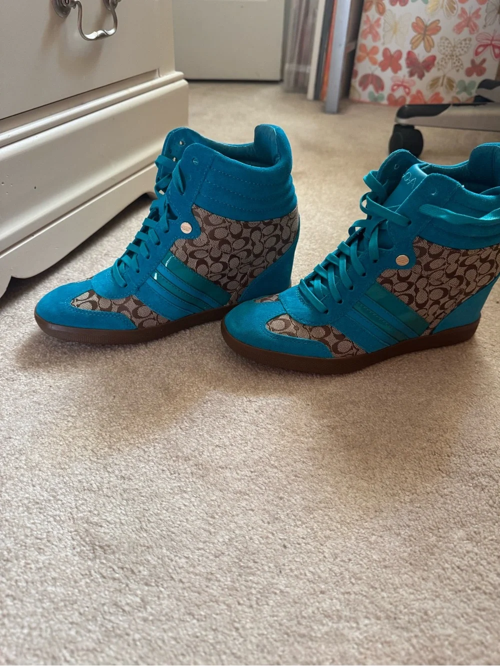 Women's Blue Wedge High-Top Sneakers